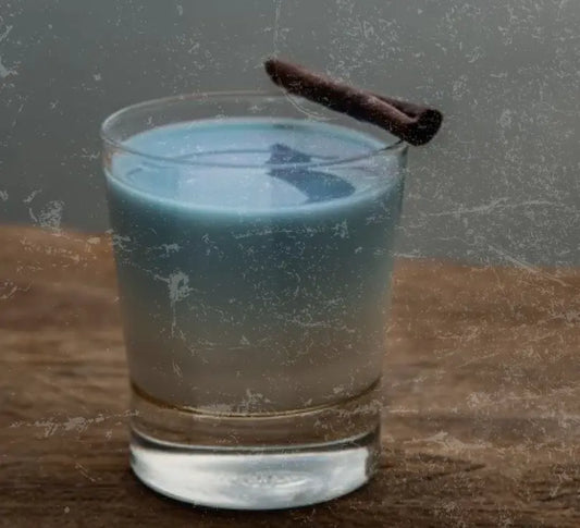 E-60 Moon Mylk made with Elyxar superfood blend, butterfly pea flower, and spices for calm energy, digestion, and mental clarity.